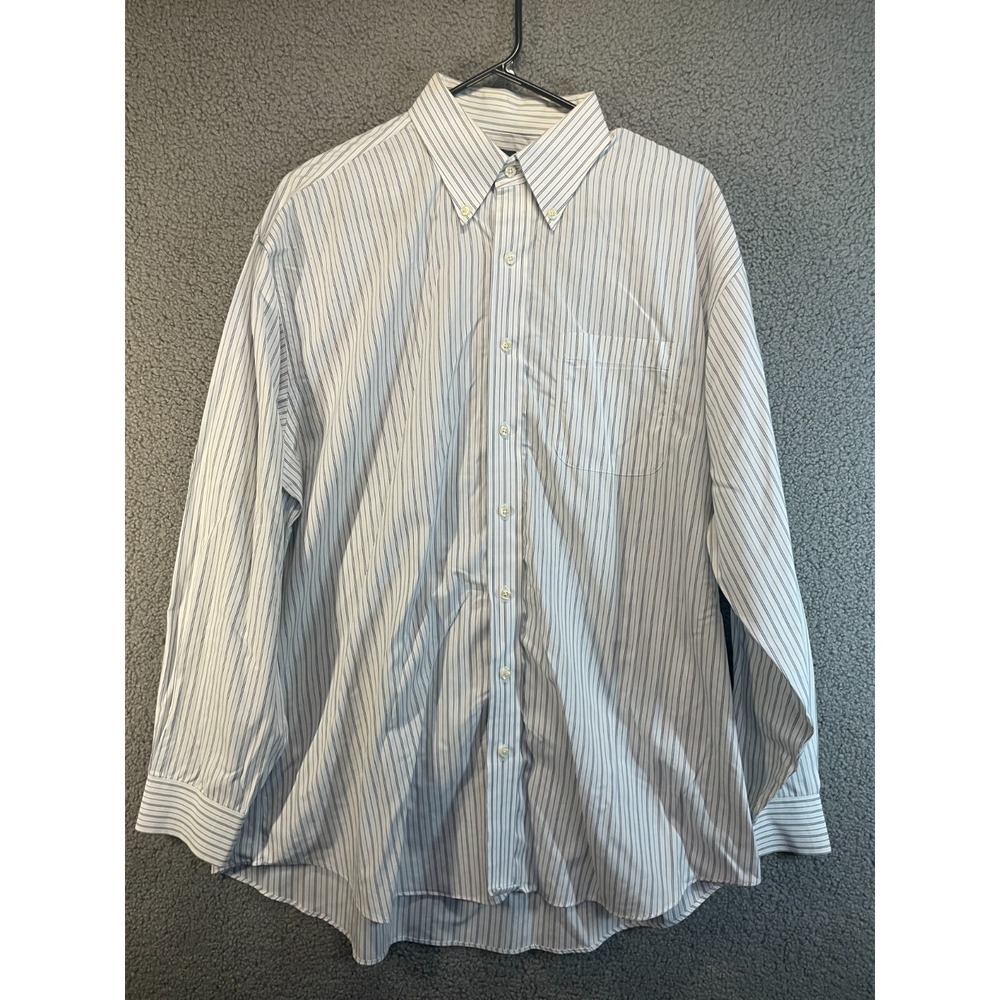 Jos A Bank Blue White Stripe Men's Dress Shirt 17-35 Cotton Travelers Collection